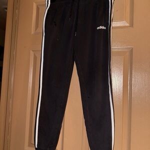 Adidas Black 3‑Stripe Track Pants Small | Elastic Waist Joggers
